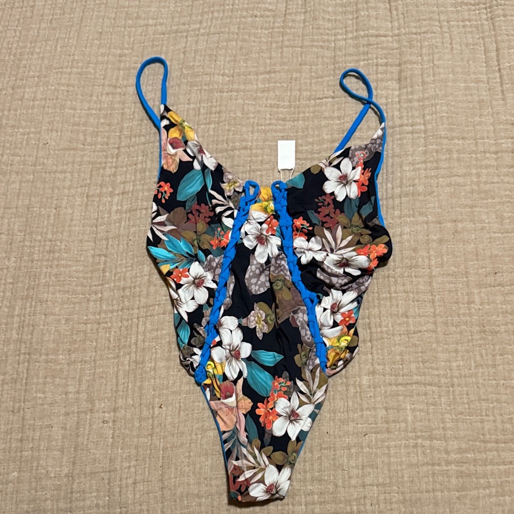 San Lorenzo Floral One Piece Swimsuit - Blue Trim